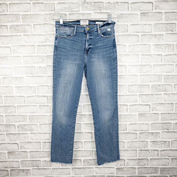 FRAME Denim Le High Straight Jeans in Roxton Blue Size 30 - Picture 4 of 10